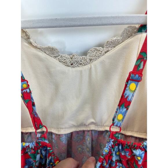 NO Boundaries Womens S Red Blue Floral Print Baby Style Crochet Detail - Picture 7 of 8
